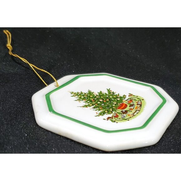 Pfaltzgraff HERITAGE CHRISTMAS TREE Ornament flat porcelain octagon 1990 90s - Picture 4 of 6
